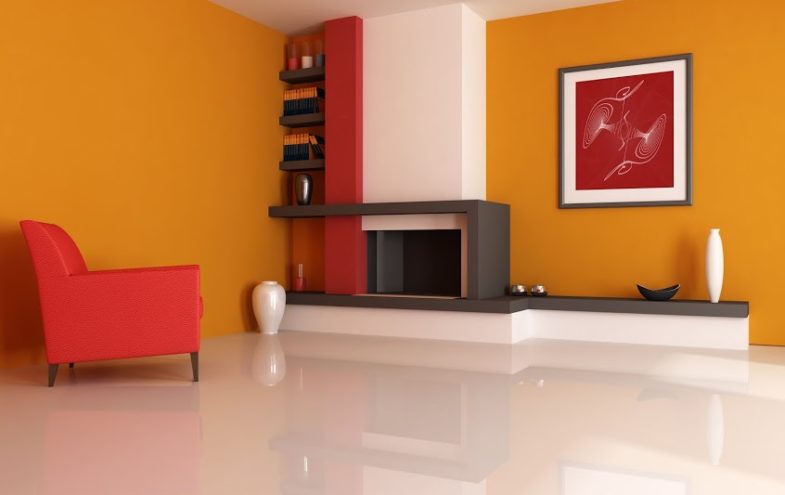 Moderner Wohnraum in rot/orange