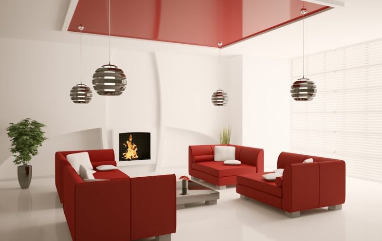 Moderner Wohnraum in Weiss/Rot