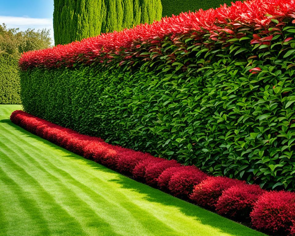 Photinia Hochstamm in der Heckenpflanzung