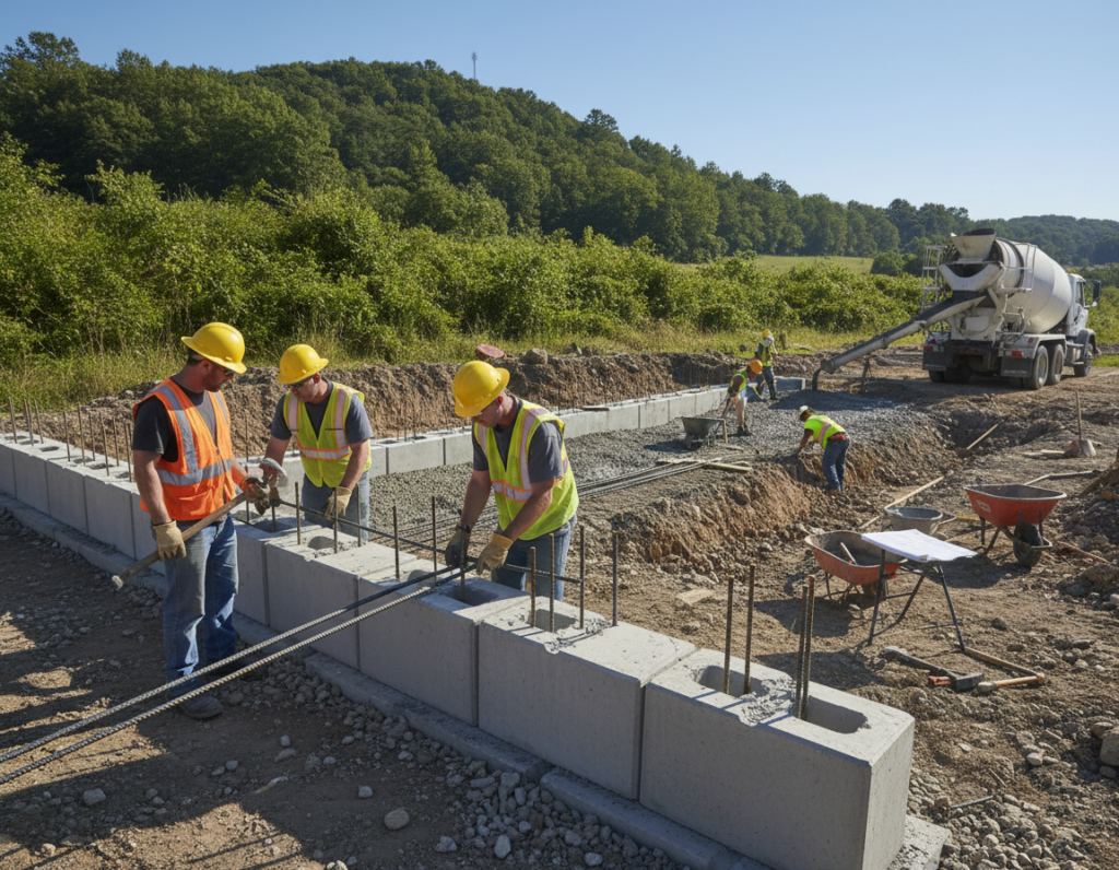 Fundamentbau für Stützmauer